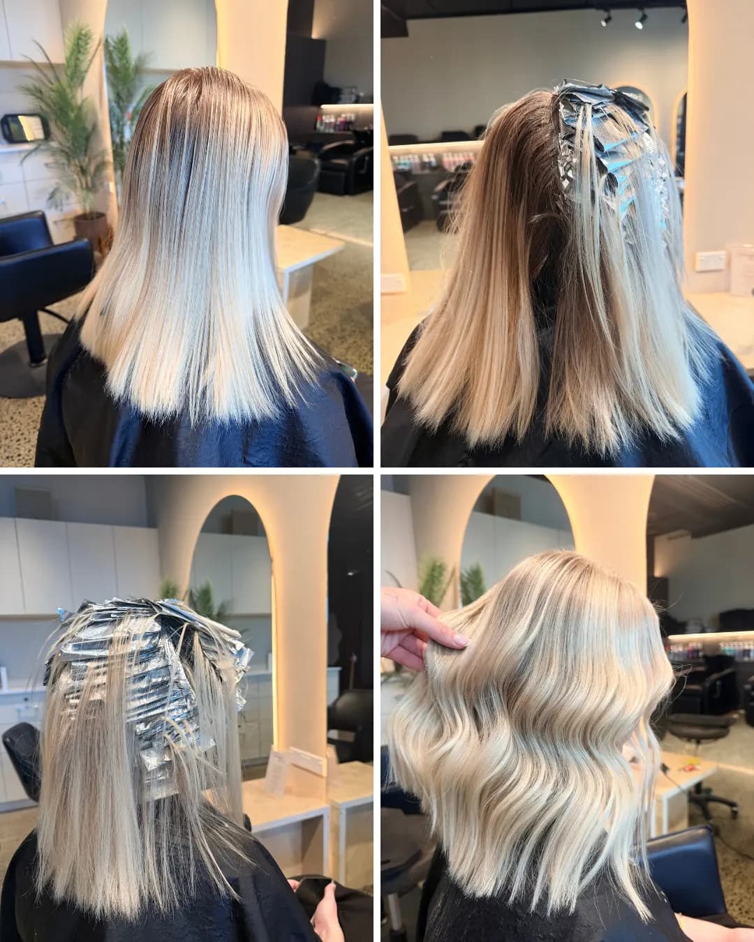 A foil appointment from start to finish: before, foils in, foils processing, the wavy blonde result